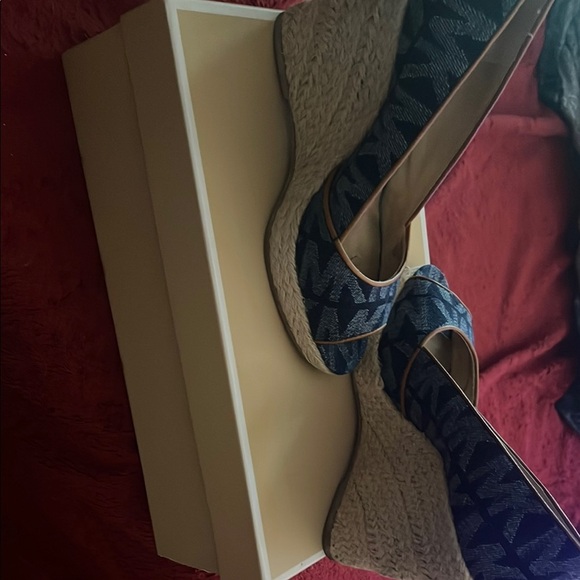 Michael Kors Blue and Cream Wedge Shoes - Picture 2 of 9